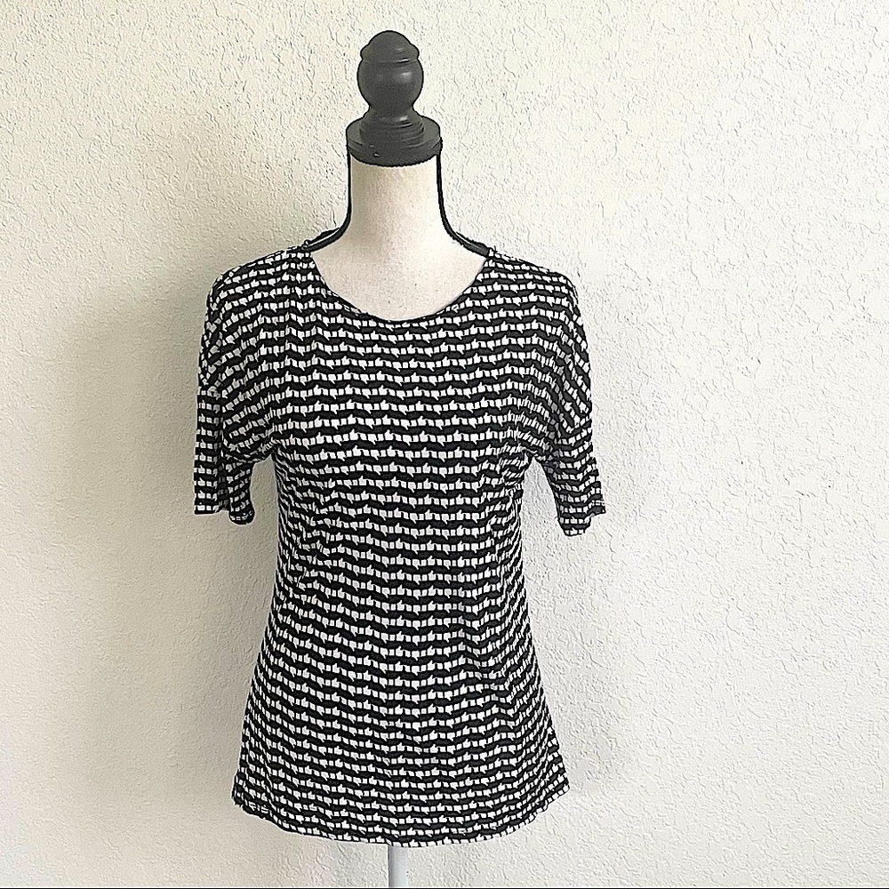 PHILOSOPHY Petite Black White Geometric Printed Short Sleeve Shirt SP PS EUC